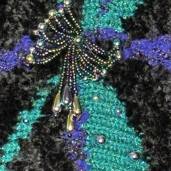 VTG 90s Jaclyn Smith Beaded Floral Sweater Womens S Pink Purple‎ Knit Retro Glam - Picture 4 of 7